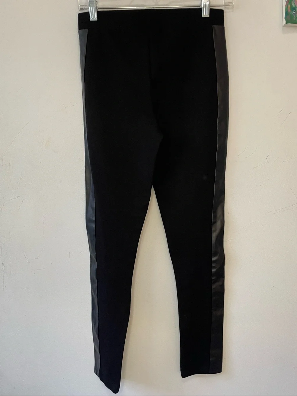 Bebe Bikercore Jet Black Leggings With Faux Leather Paneling - Picture 3 of 9